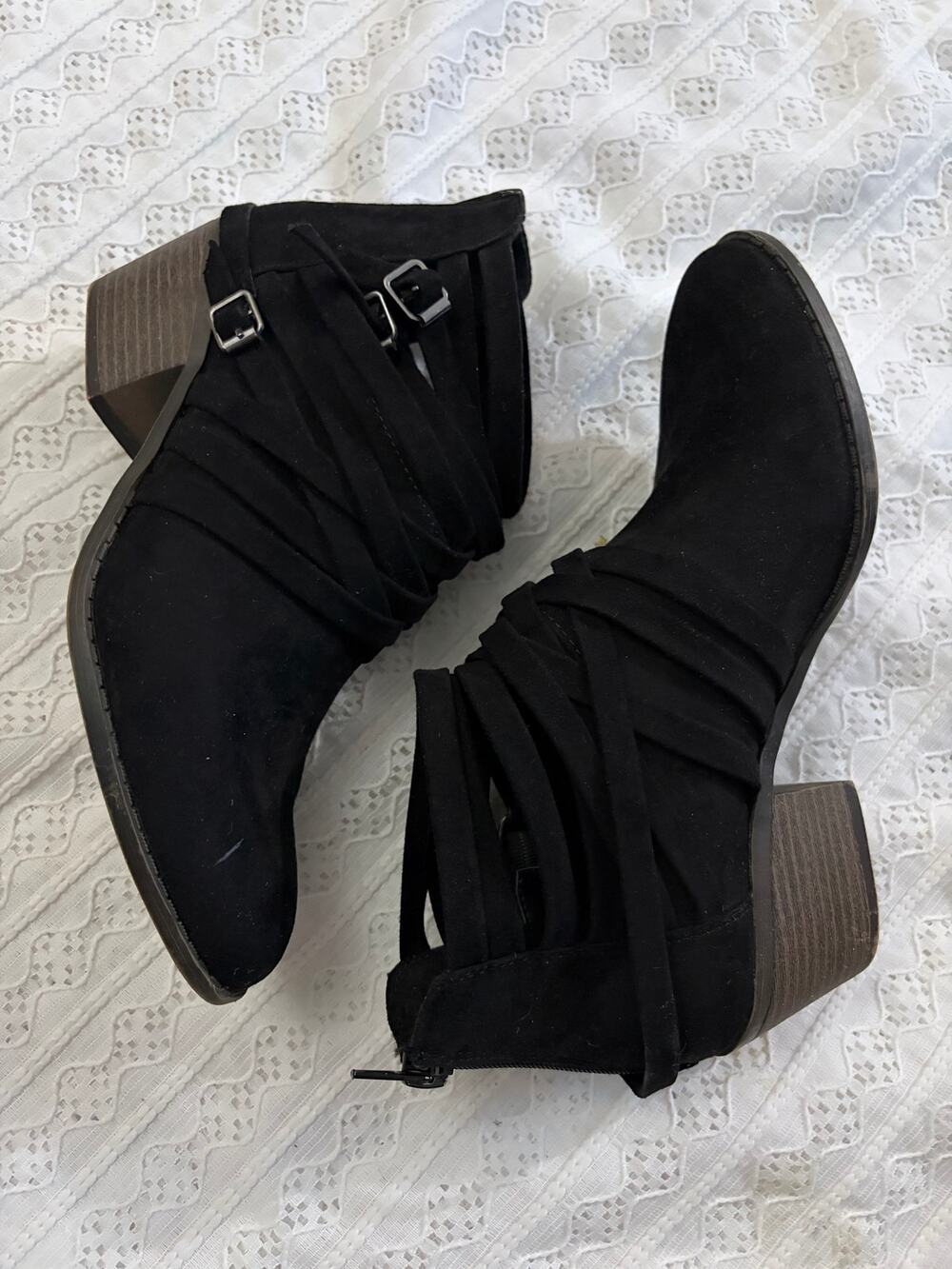 Fergalicious Fergie Black Ankle Booties Wedge Double Buckle Women's 8